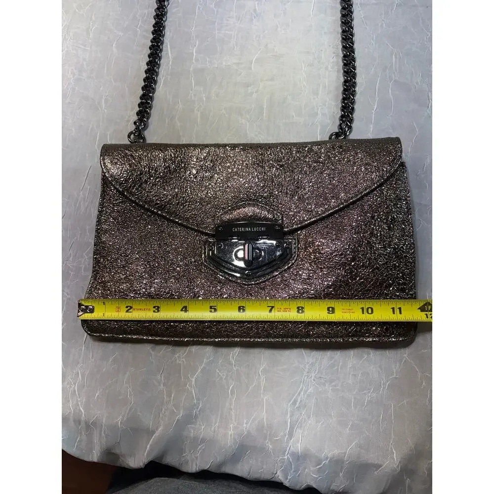 Caterina Lucchi Metallic Bronze Clutch with Chain Shoulder Strap - Picture 7 of 16